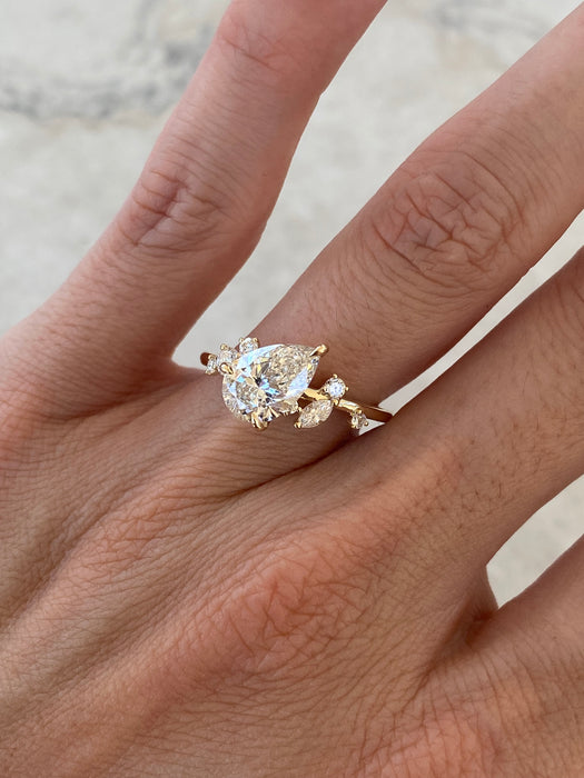14K 1.9 TCW Pear Lab Diamond Cluster Ring