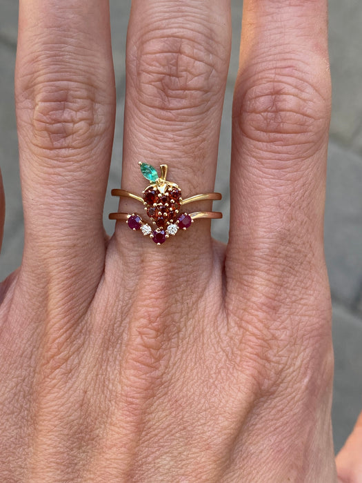 14k rose gold ruby diamond chevron ring size 7