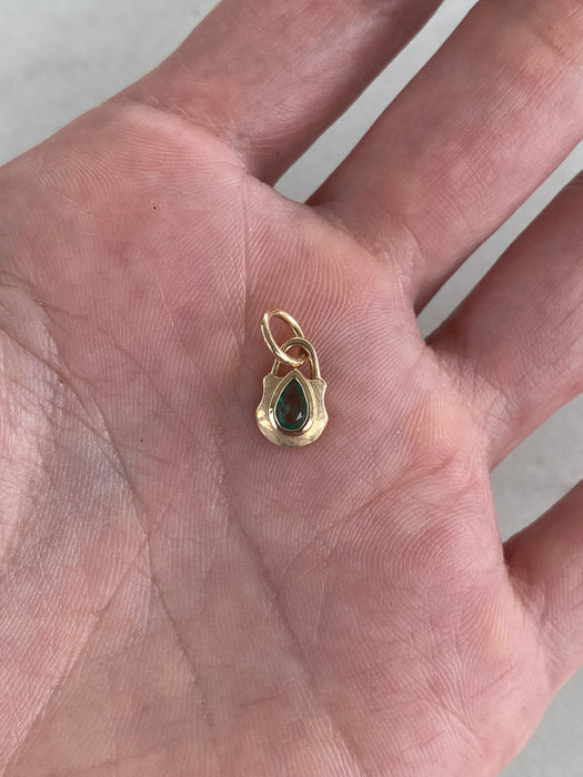 14K Gold Bezel-Set Pear Gemstone Shield Pendants