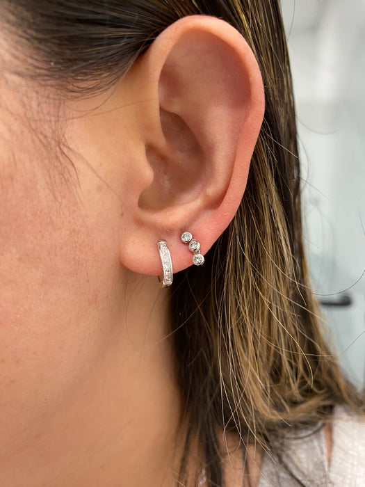 18K White Gold Bezel Set Natural Diamond Drop Stud Earrings