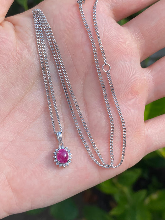 Platinum 850 / 900 chain with ruby and diamond necklace