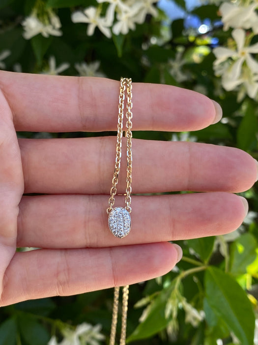 14k mini biker chain necklace with diamond oval charm 15.5”