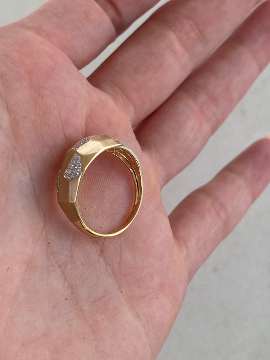 14K Gold Brushed Diamond Dome Ring Size 7
