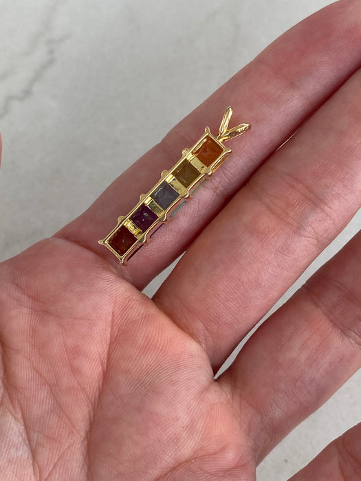 Vintage 18K Gold Rainbow Princess Cut Gemstone Pendant