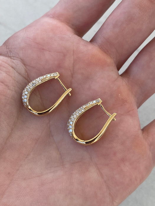 Vintage 14K Gold Natural Diamond Pavé Huggie Hoop Earrings – 1.10 CTW