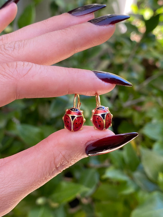 14k unoaerre enamel lady bug leverback earrings
