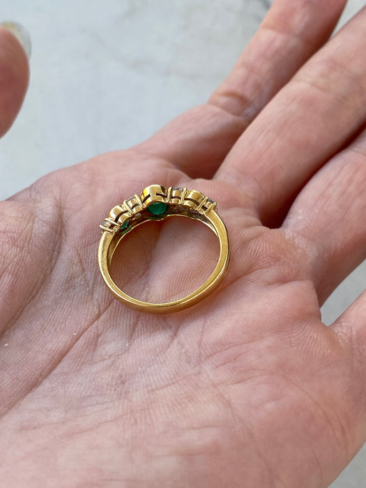 Vintage 18K Gold Bezel-Set Oval Emerald & Diamond Ring