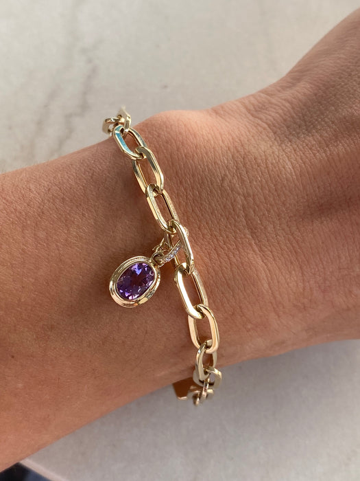 14K Gold Amethyst & Diamond Double Bezel Charm