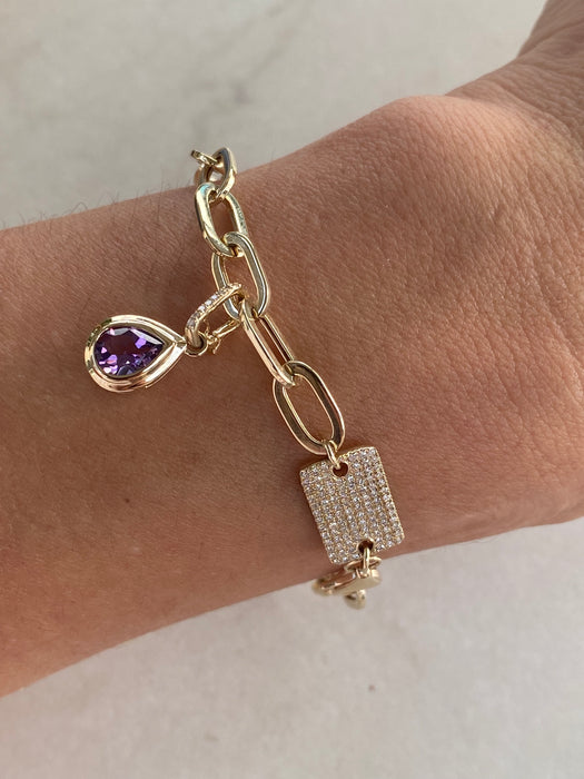 14K Gold Amethyst & Diamond Pear Charm