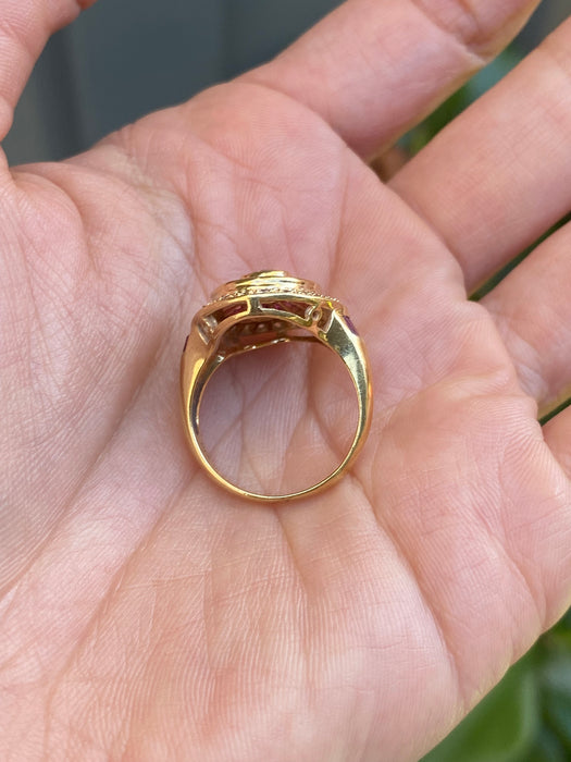 Vintage 18K Ruby & Diamond Oval Ring