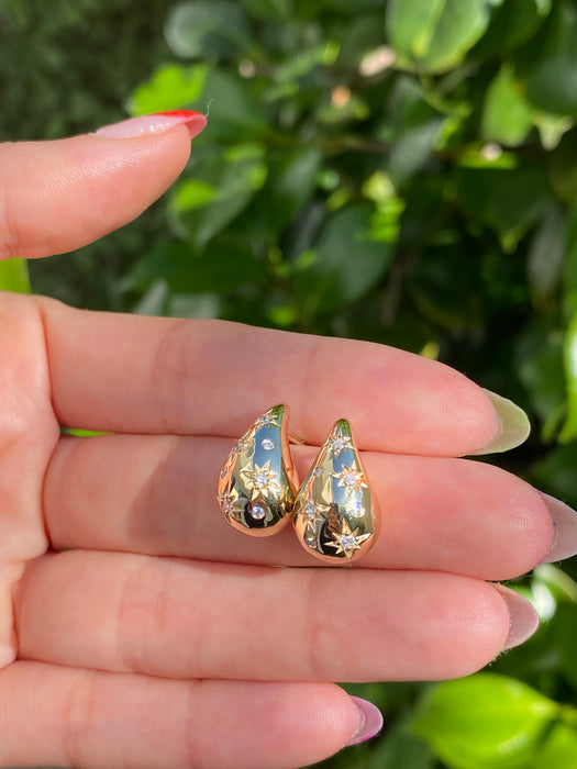 14k solid pear tear drop star earrings