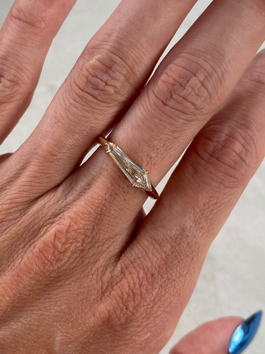14K Light Champagne Shield-Cut Lab Diamond Ring