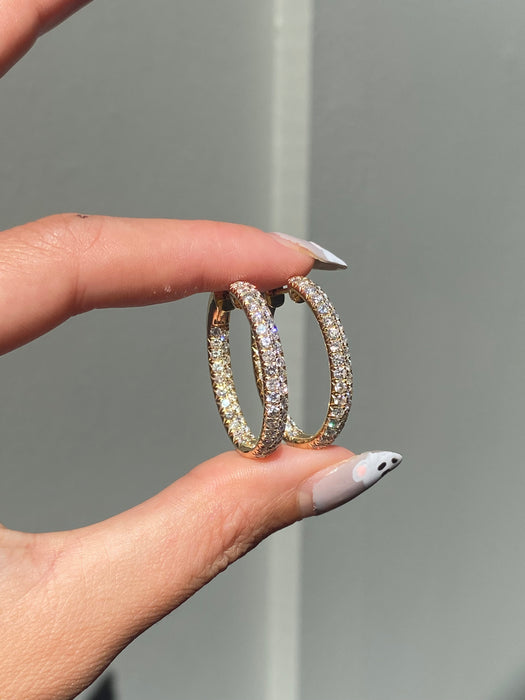 14k 3.25 carat diamond oval hoop earrings