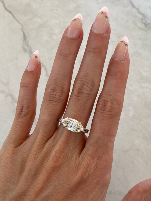 14K East-West Marquise Lab Diamond Double Band Ring — 3.24 TCW - IGI