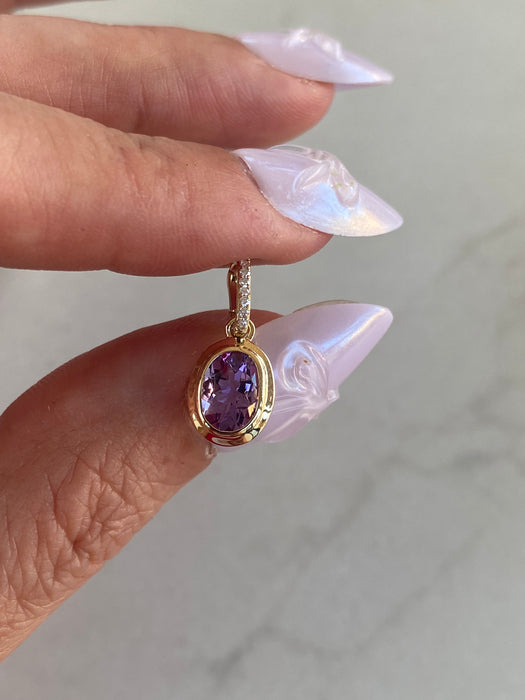 14K Gold Amethyst & Diamond Double Bezel Charm