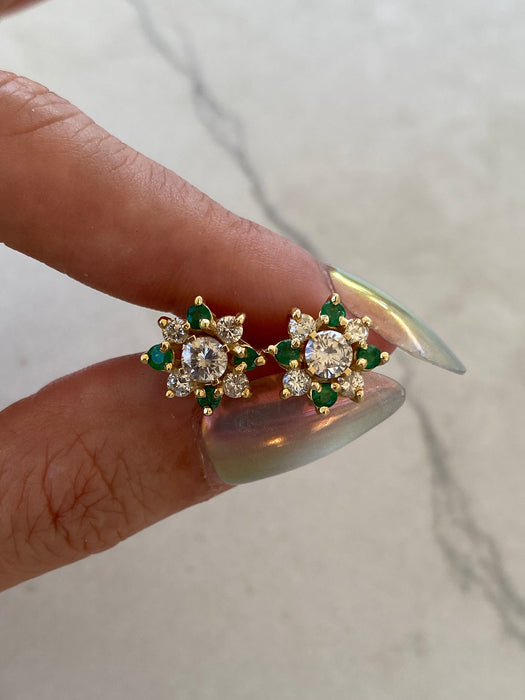 Vintage 14K Diamond Stud Earrings with Removable Emerald & Diamond Jackets
