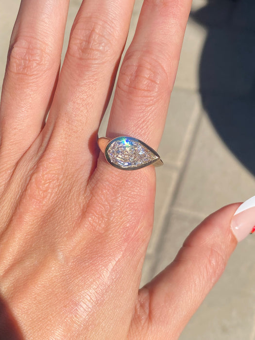 14K Gold 3.31 Carat East-West Step-Cut Pear Lab Diamond Ring