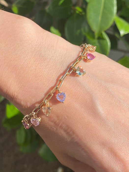 14k Ceylon sapphire heart bracelet