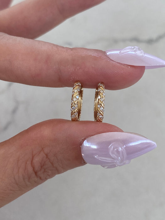 14K Gold Lab Diamond Reversible Croissant Huggie Earrings