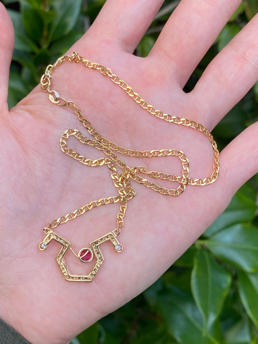 Vintage 18k Gold Diamond Ruby Mariner Necklace 15”