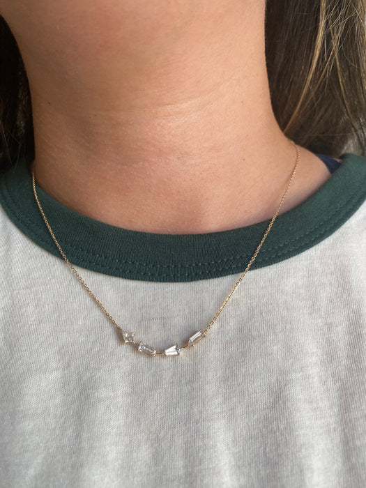 14K 1.05 TCW Curved Bar Necklace with Multi-Cut Lab Diamonds