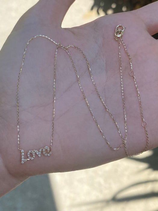 14k diamond cursive love necklace