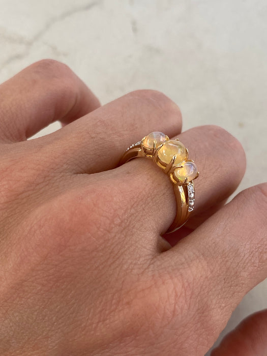 Vintage 14K Gold Ethiopian Opal Ring with Diamond Accents