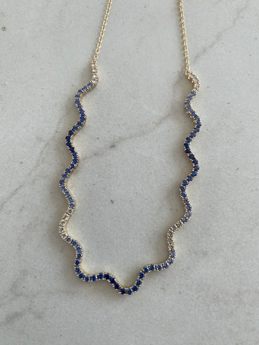 14K Gold Wavy Ombre Blue Sapphire Necklace