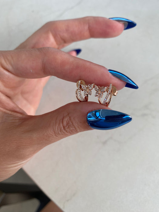 14k Rose Gold Diamond Butterfly J Huggie Earrings | Petite Diamond Huggies