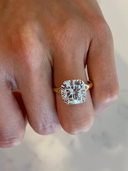 14K Gold 6 Carat Cushion Cut Lab Diamond Ring