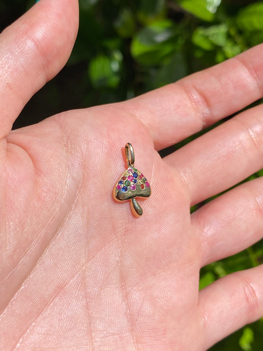 14k rainbow mushroom pendant