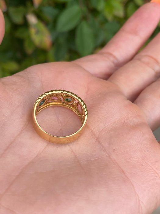 Vintage 18K Gold Pink & Green Tourmaline Diamond Ring – Size 6