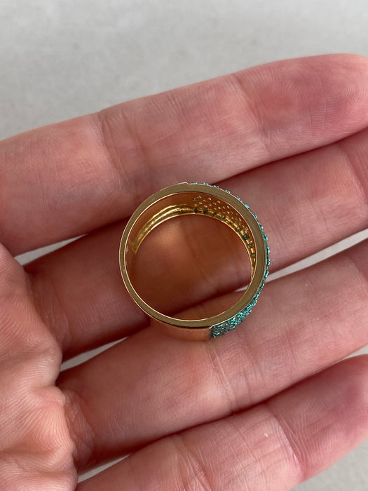 14K Gold Green Garnet Cigar Band Ring | 1.8 CTW Green Garnets | Size 6.5