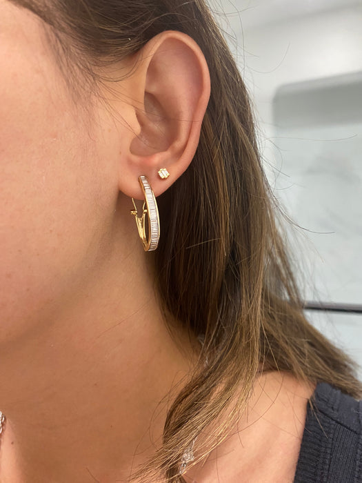 Vintage 14K Natural Baguette Diamond Hoop Earrings – 1.00 CTW
