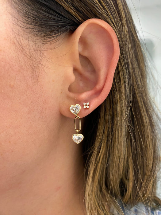 14K Gold 3.1 TCW Lab Diamond Articulated Heart Paperclip Earrings
