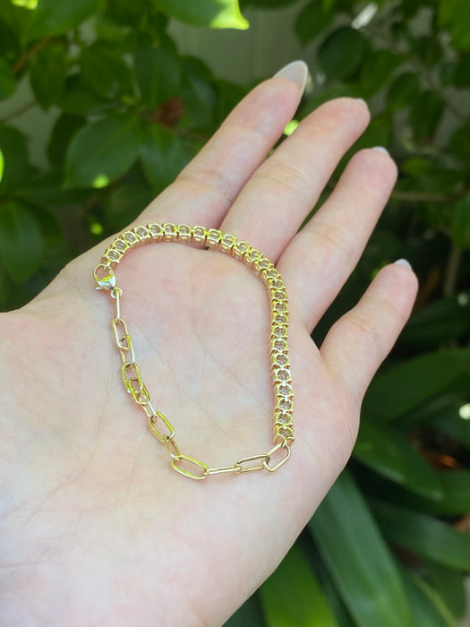 14k half 4 carat lab diamond paperclip bracelet 7.25”