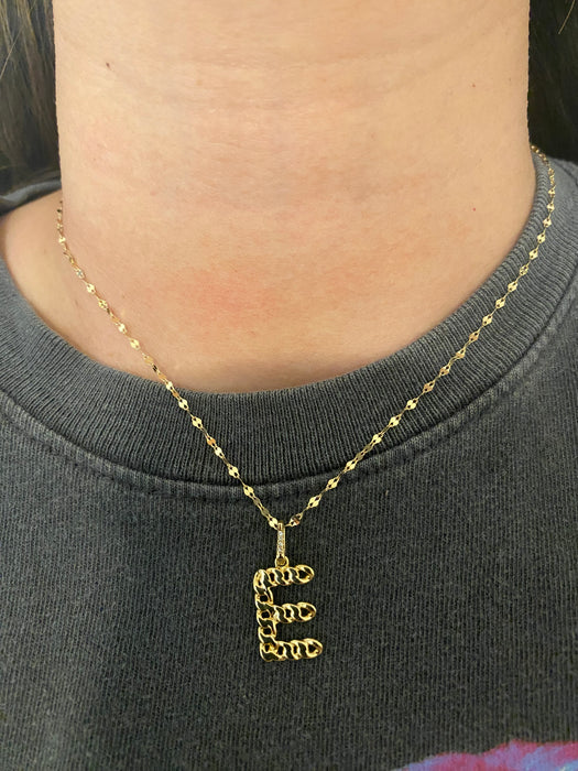 14k diamond curb initial letter pendant
