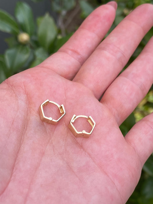 14k hexagon Huggie earrings