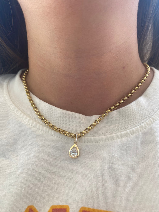 14K Gold Double Bezel Lab Diamond Pear Cut Pendant