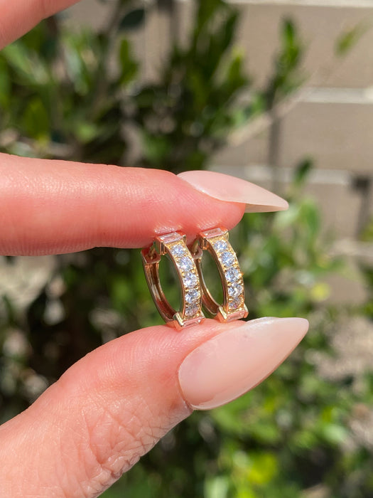 14k Gold Lab Diamond Huggie Earrings