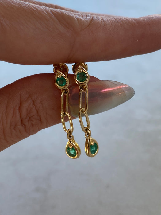 14K Natural Emerald Teardrop Dangle Earrings