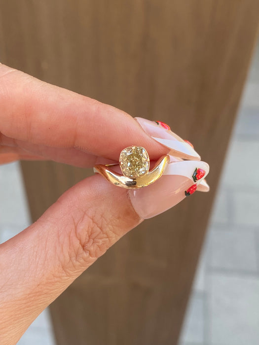 14K Gold 1.02 Carat Natural Yellow Cushion Diamond Wavy Ring