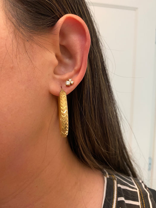 14k diamond cut textured hoop earrings