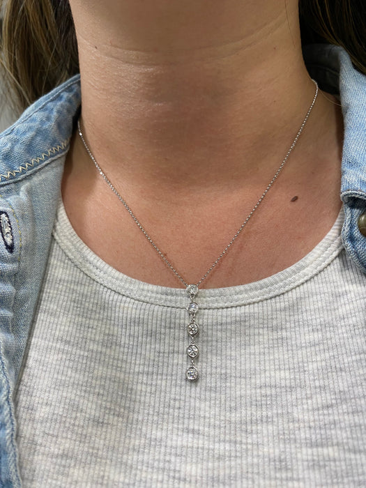 14K White Gold Bezel-Set Lab Diamond Lariat Necklace