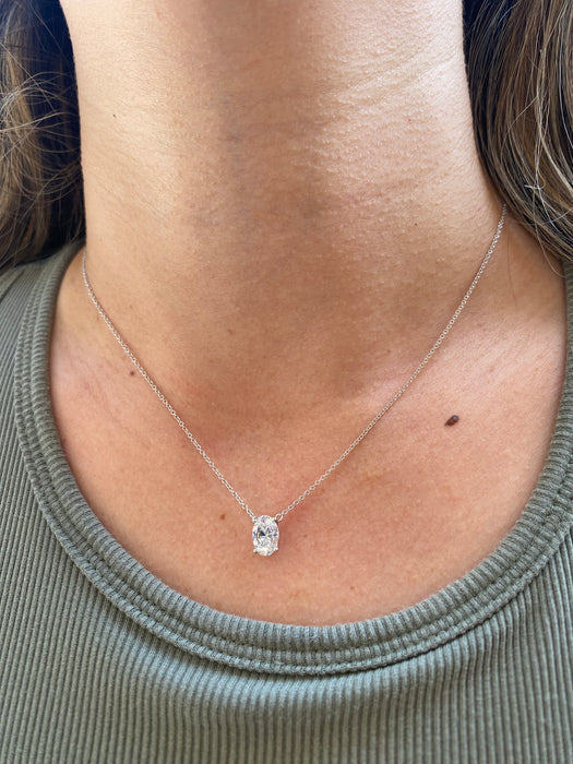 14K White Gold Oval Lab Diamond Necklace – 1.1 CT