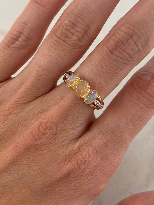 Vintage 14K Gold Ethiopian Opal Ring with Diamond Accents