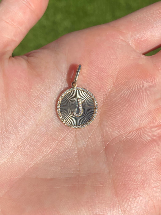 14K Gold Fluted Diamond Initial Pendant Letter J M S