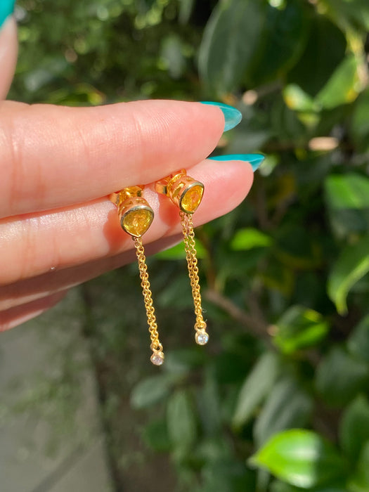 14k dangle yellow sapphire diamond earrings