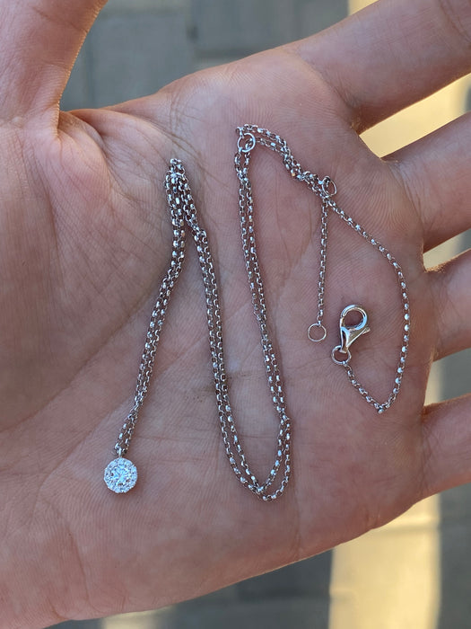 14K White Gold Lab Diamond Halo Necklace