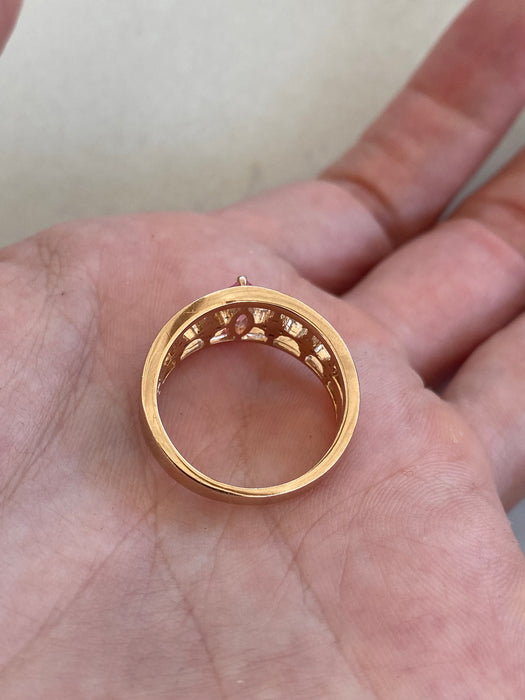 Vintage 18K Rose Gold Pink Sapphire & Diamond Floral Ring